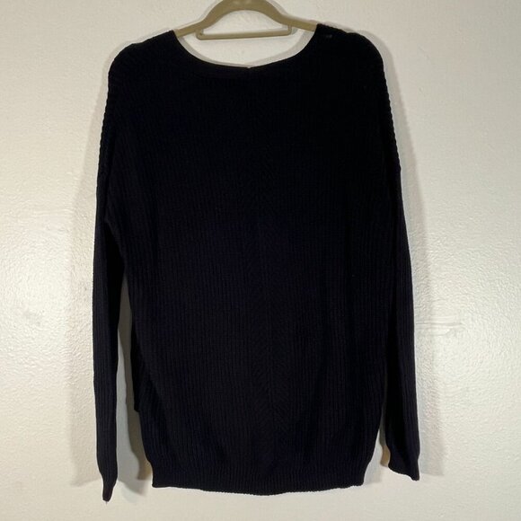Vince Cotton Ribbed Knit Dropped Shoulder V-Neck Chunky Knit Sweater Black Small - Picture 7 of 7